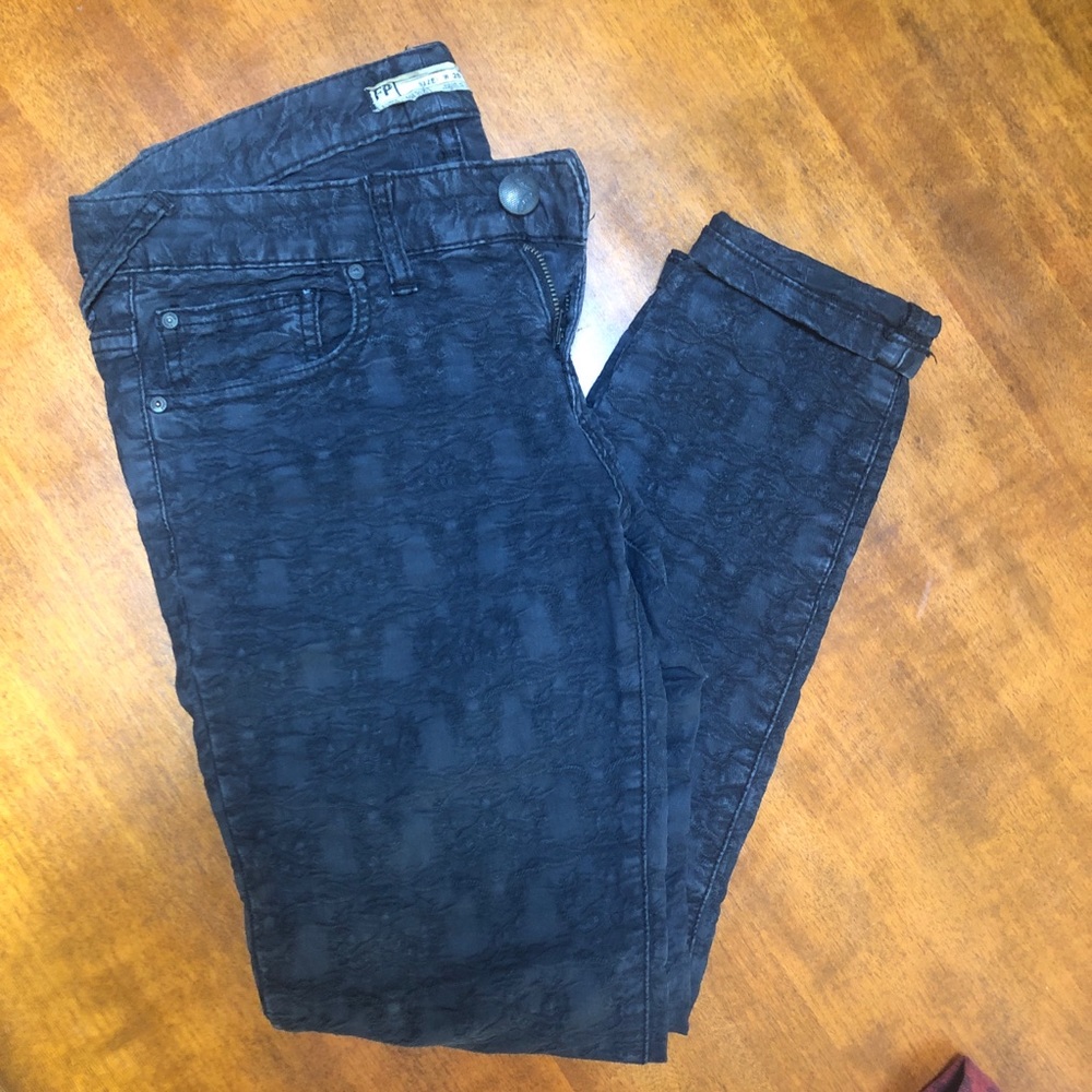 Free People Textured Lace / Damask Denim Pants